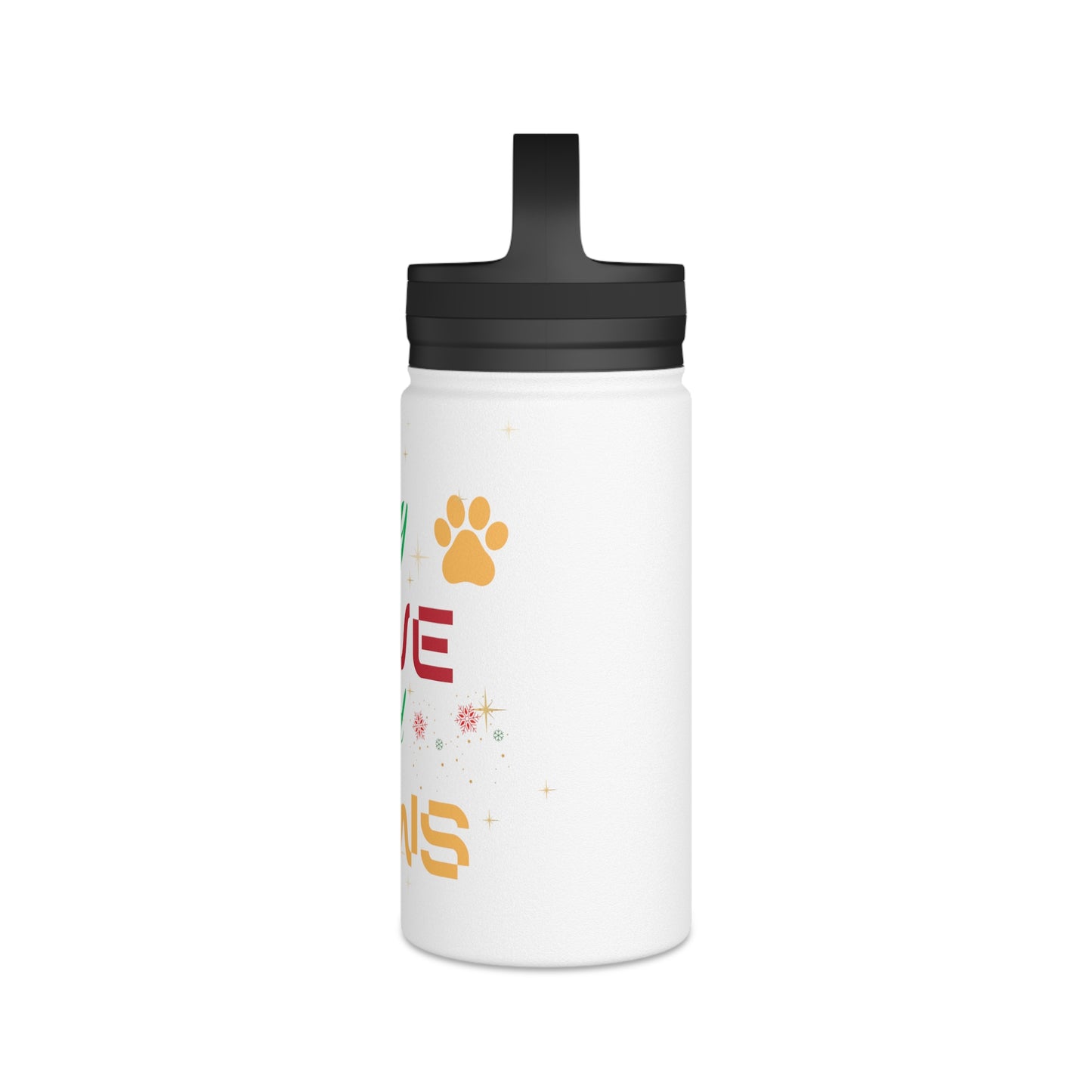 Joy, Love and Paws Stainless Steel Water Bottle, Handle Lid