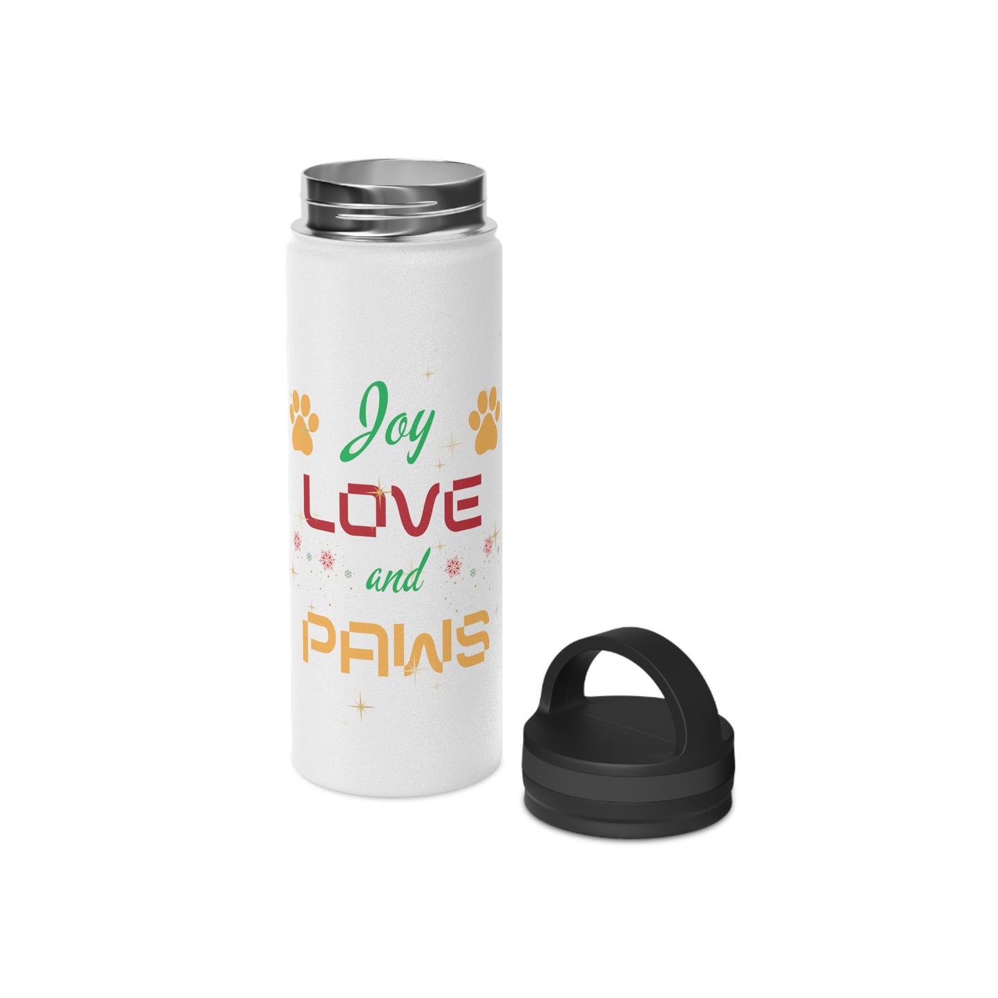 Joy, Love and Paws Stainless Steel Water Bottle, Handle Lid