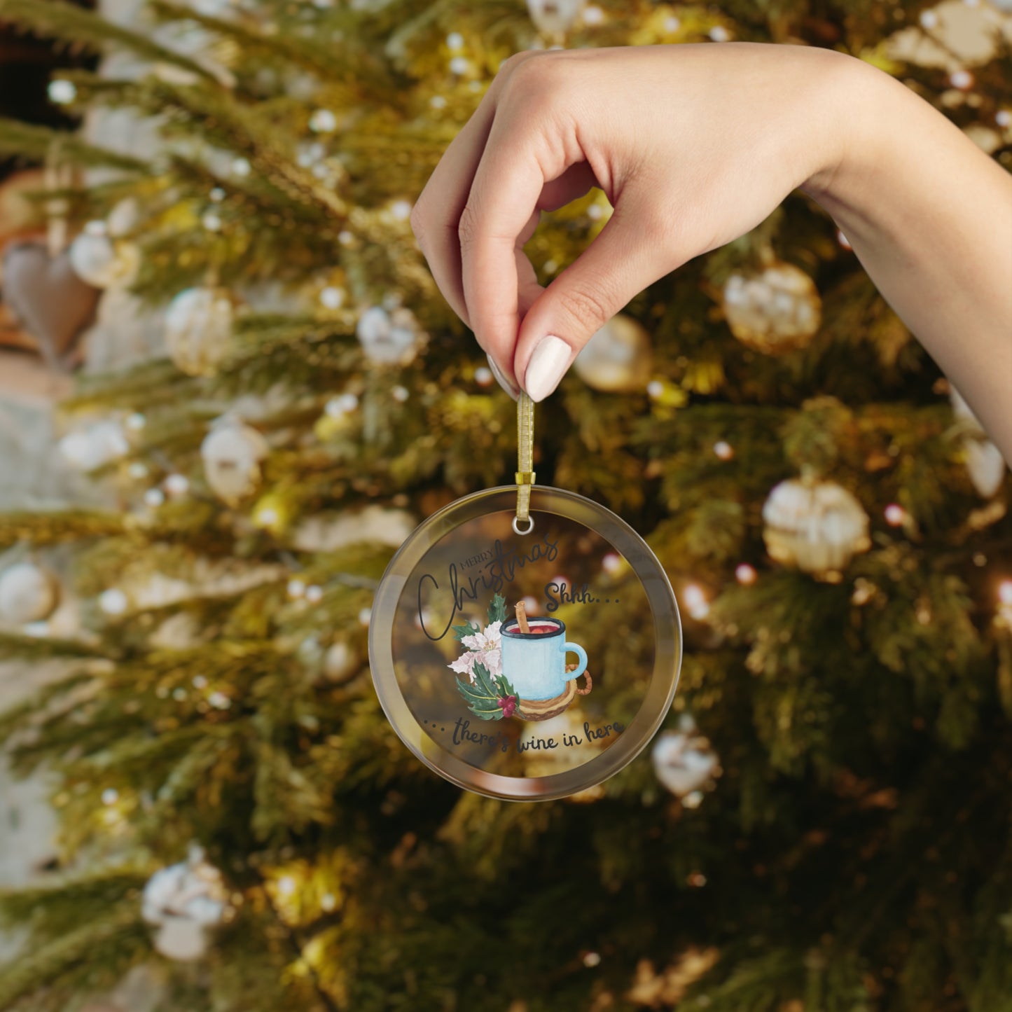 Shhh ..  There is Wine in Here Glass Ornament