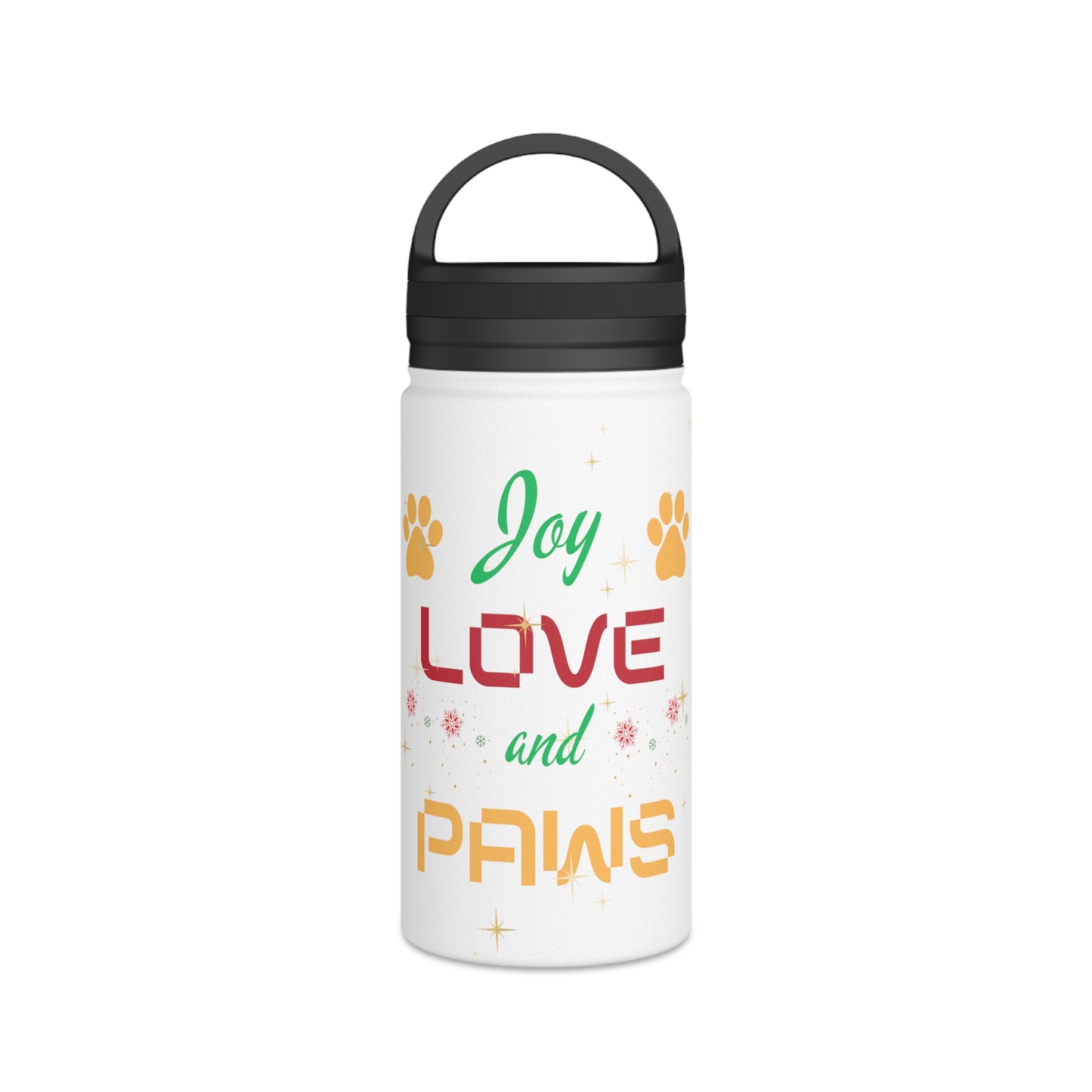 Joy, Love and Paws Stainless Steel Water Bottle, Handle Lid