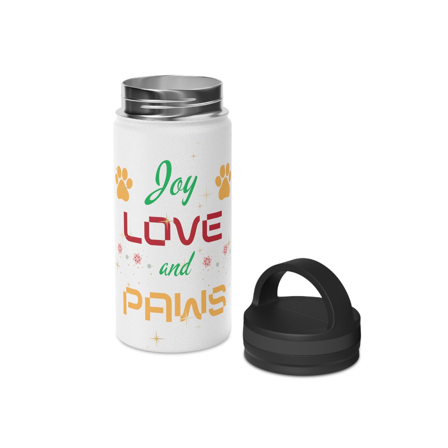 Joy, Love and Paws Stainless Steel Water Bottle, Handle Lid