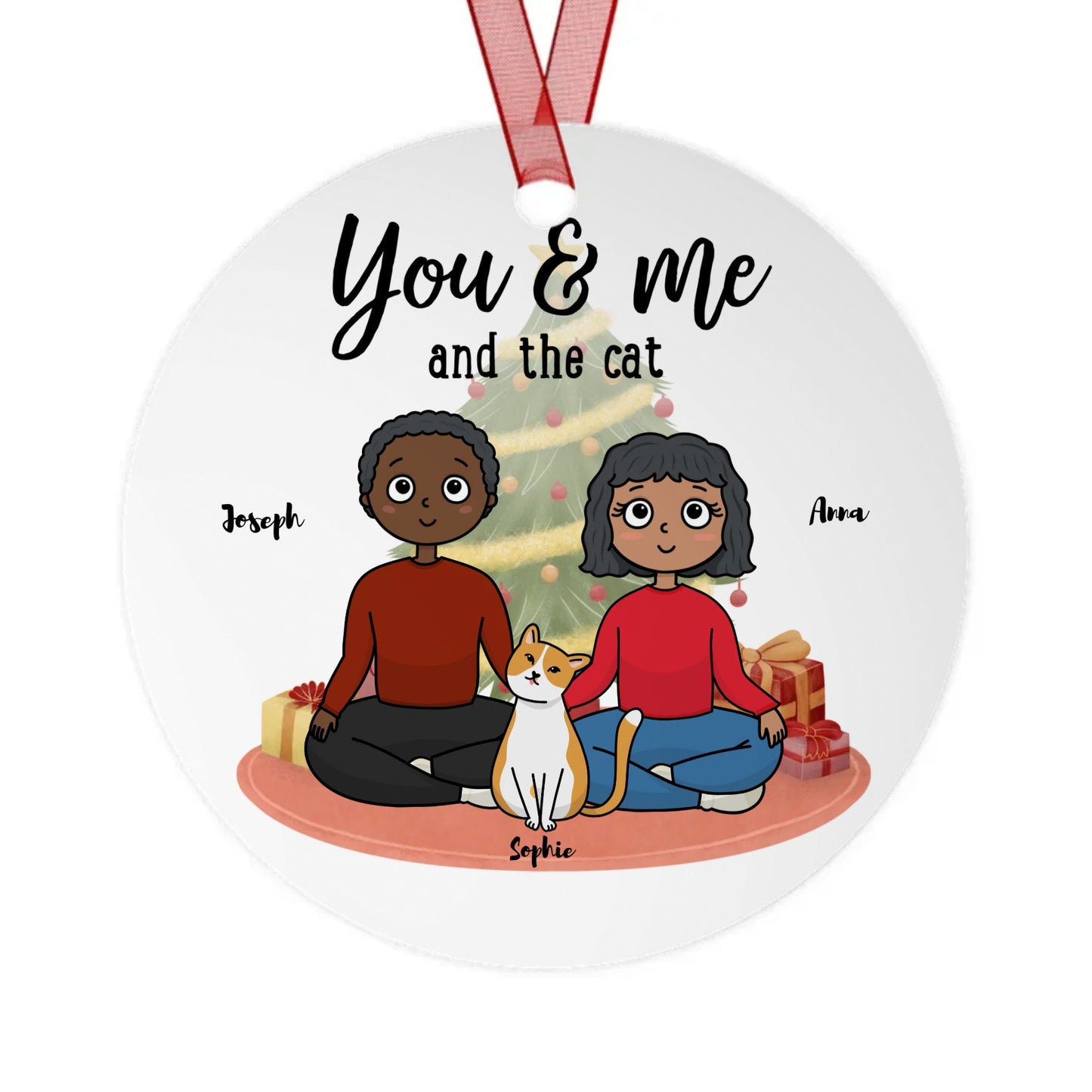 You, Me and the Cat Metal Ornaments