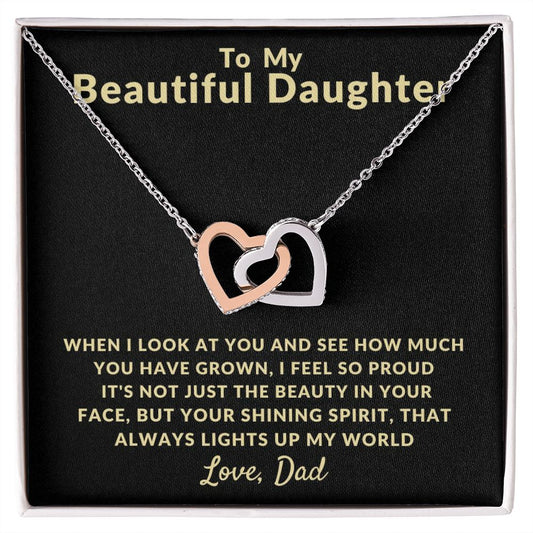 To My Beautiful Daughter| You Light Up My World (Interlocking Hearts Necklace)